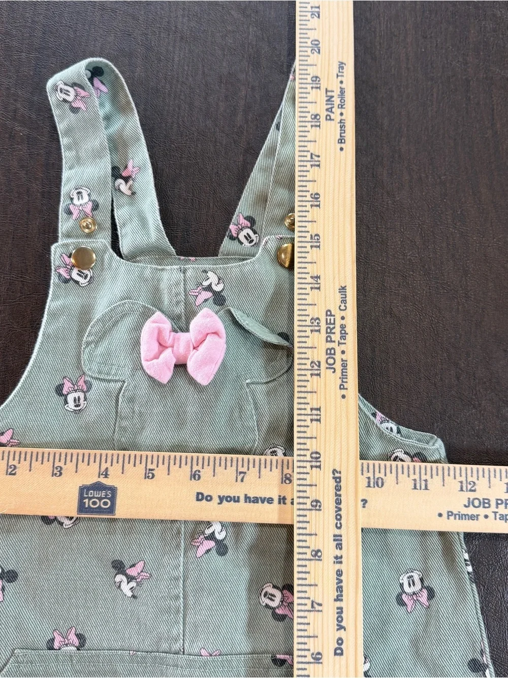 Disney Junior Minnie Mouse Pink-Accent Green Overall Dress for Kids Sz 3T
